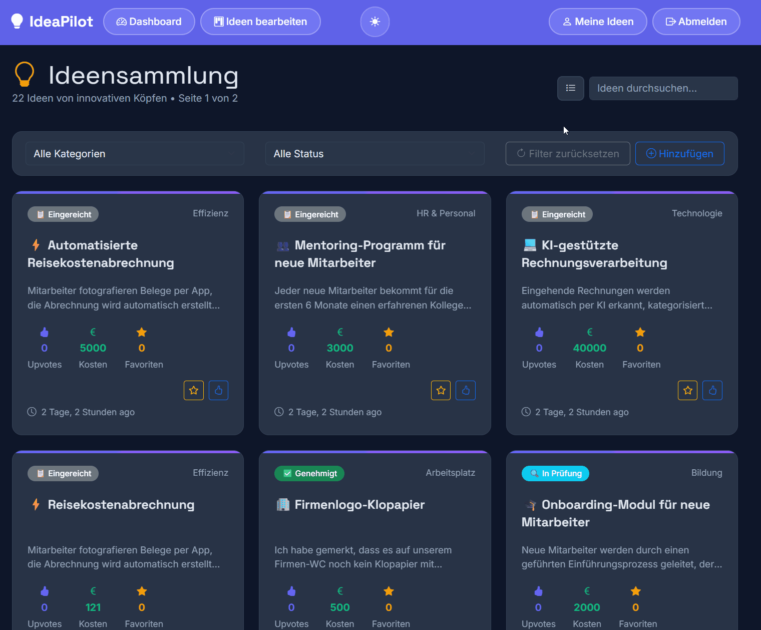 Submitting a new idea in Idea-Pilot